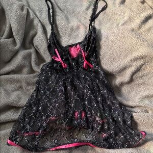 Victoria's Secret Black and Pink Lace Chemise